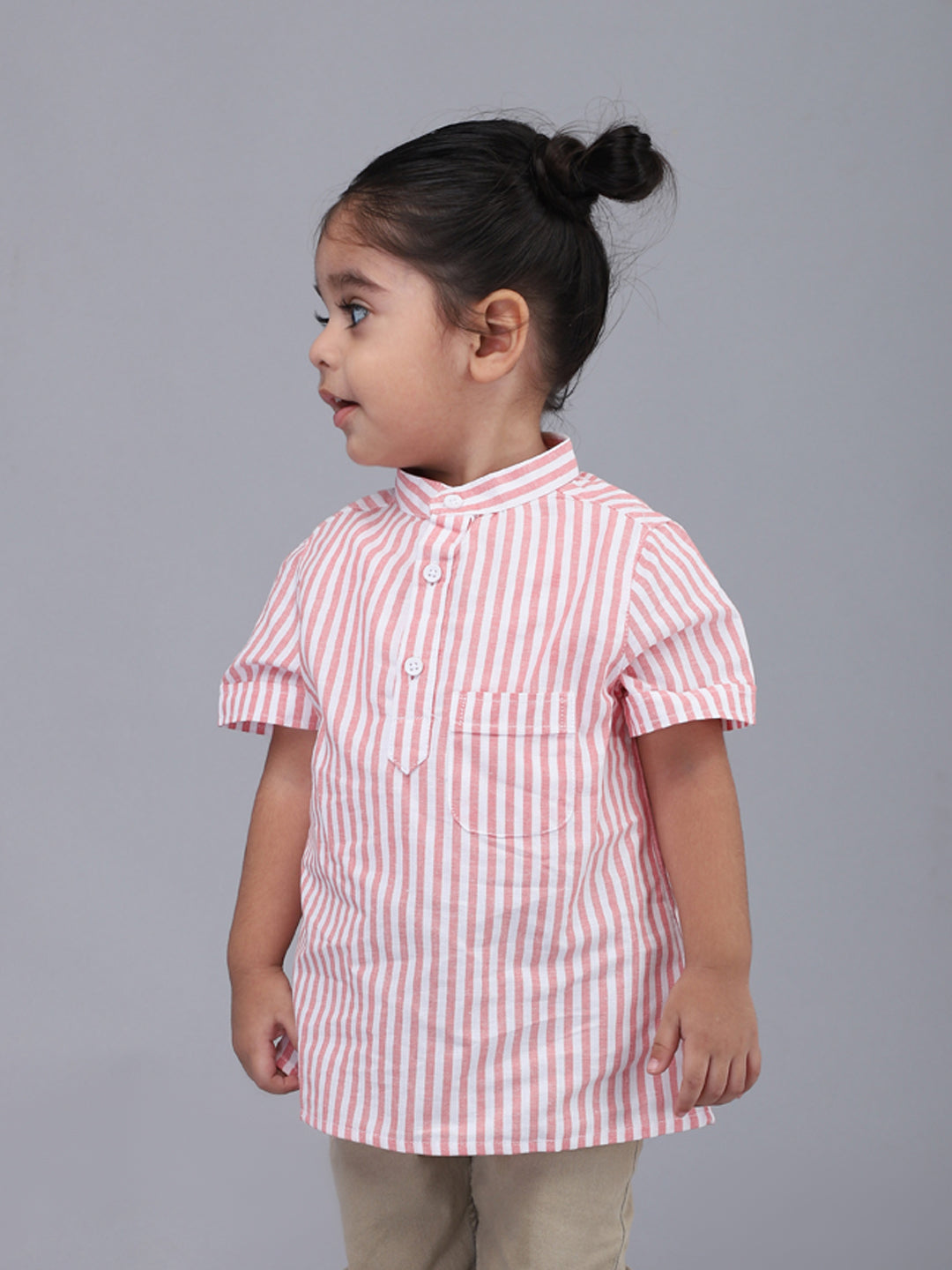 Red and White Striped Half Sleeves Casual Shirt