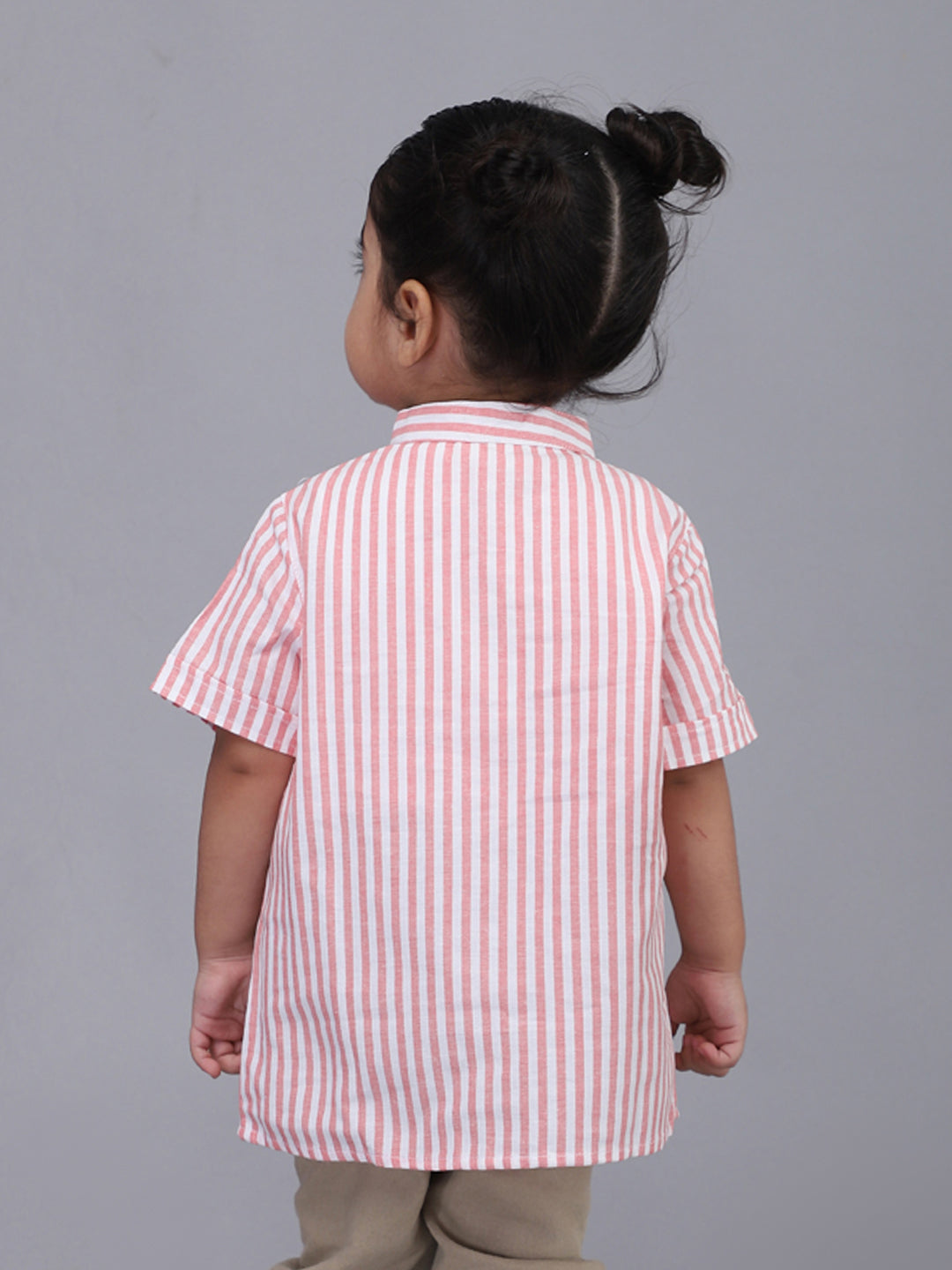 Red and White Striped Half Sleeves Casual Shirt