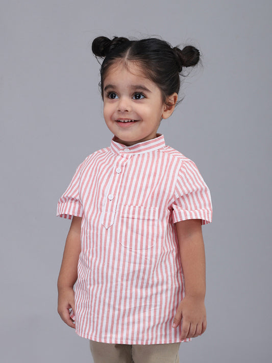 Red and White Striped Half Sleeves Casual Shirt