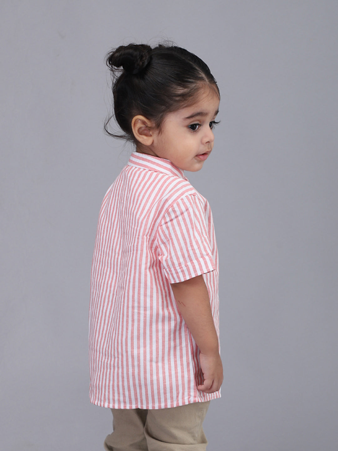 Red and White Striped Half Sleeves Casual Shirt