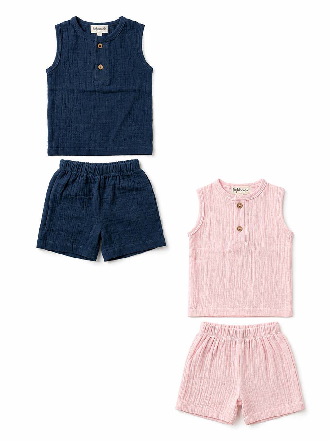 Biglilpeople Infant Muslin Co-ord Set Shirt & Shorts Blue & Pink - Pack of 2