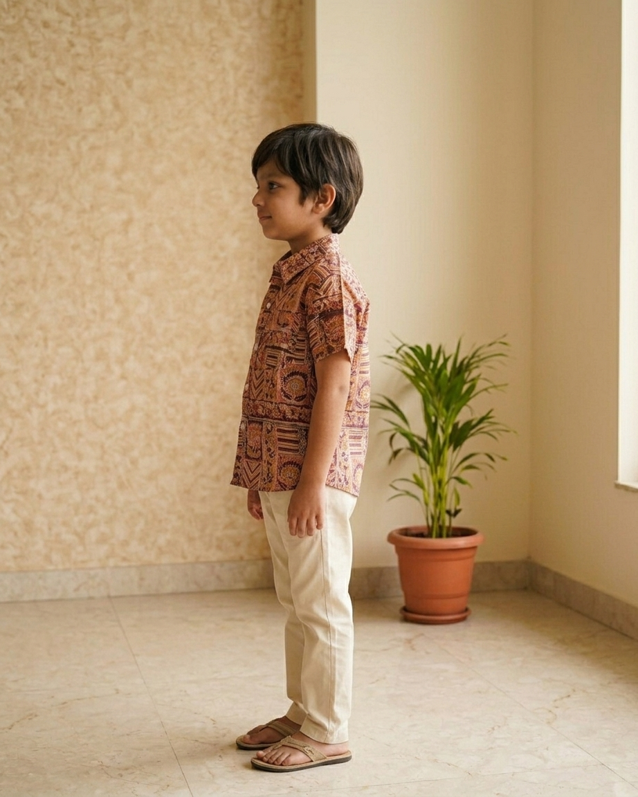 Biglilpeople Boys Ethnic Print Mandarin Collar Short Sleeves Shirt