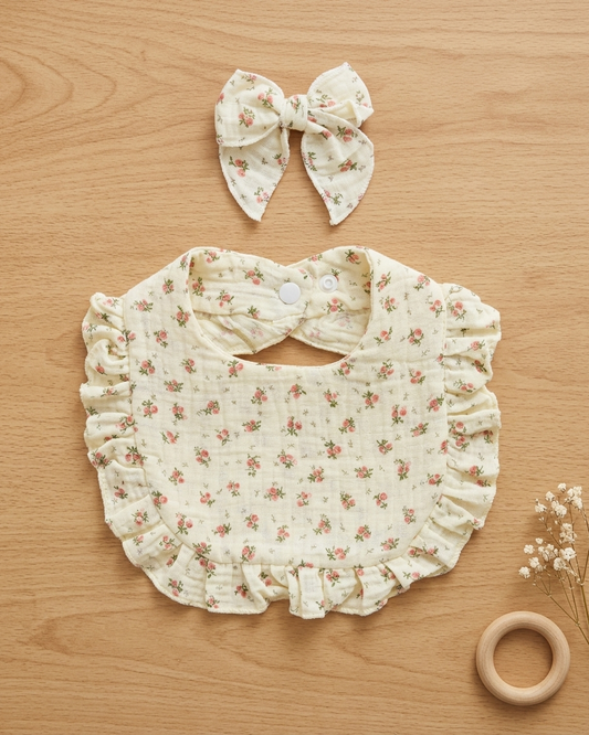 Infant Floral Bib & Headband Set – Soft Cotton