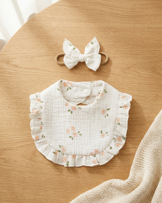 Infant Floral Bib & Headband Set – Soft Cotton