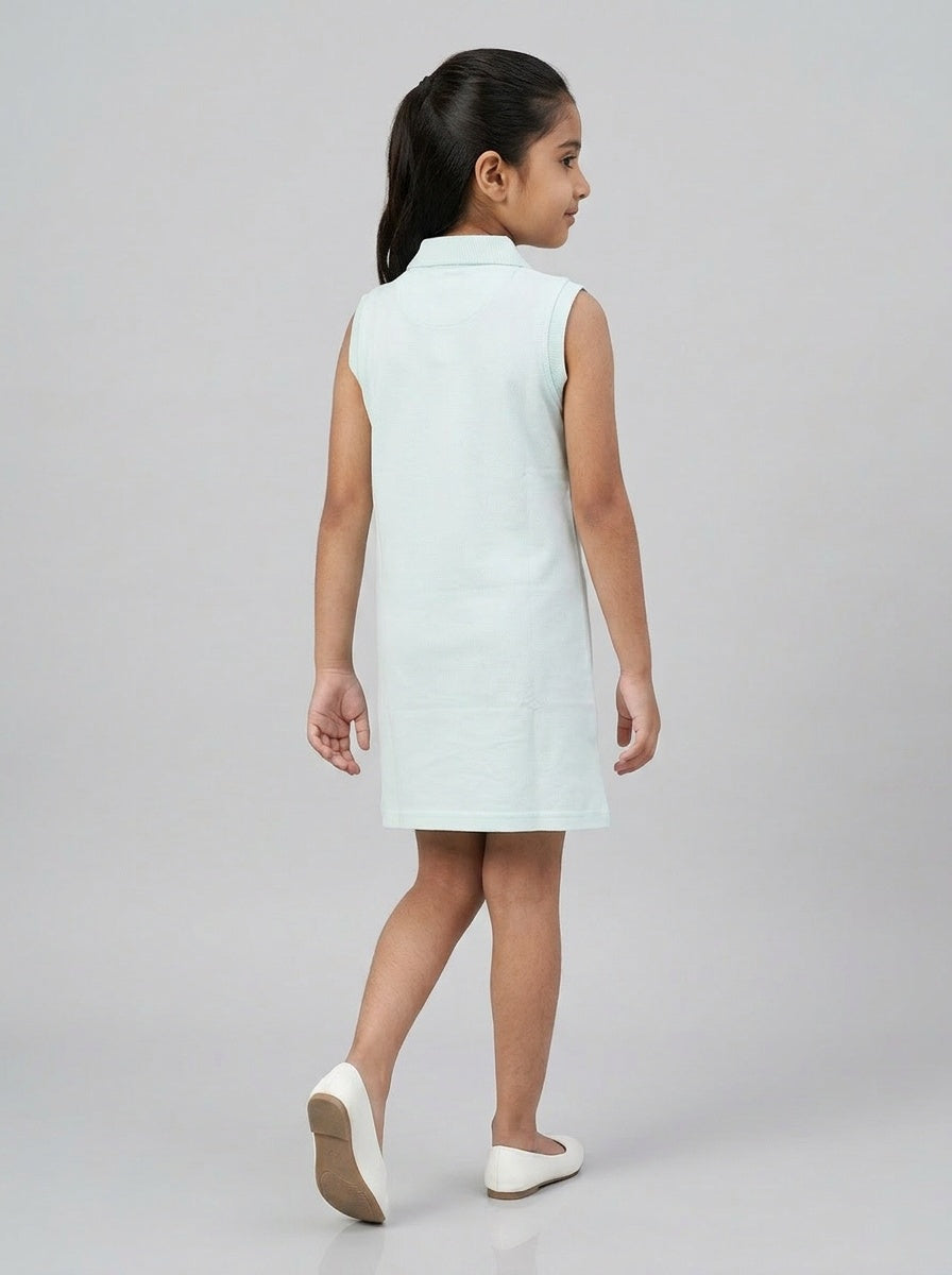 Girls Pure Cotton Light Blue Color Polo Sleeveless thigh length dress