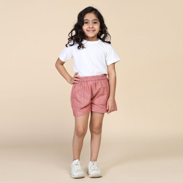 Everyday Shorts for Girls in Chambray Red
