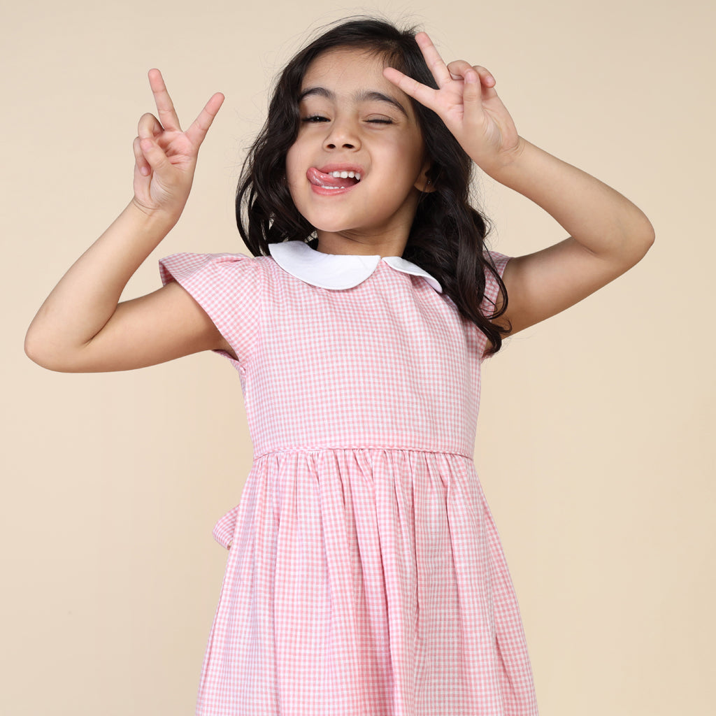 Peter Pan Collar Dress in Pink Checks