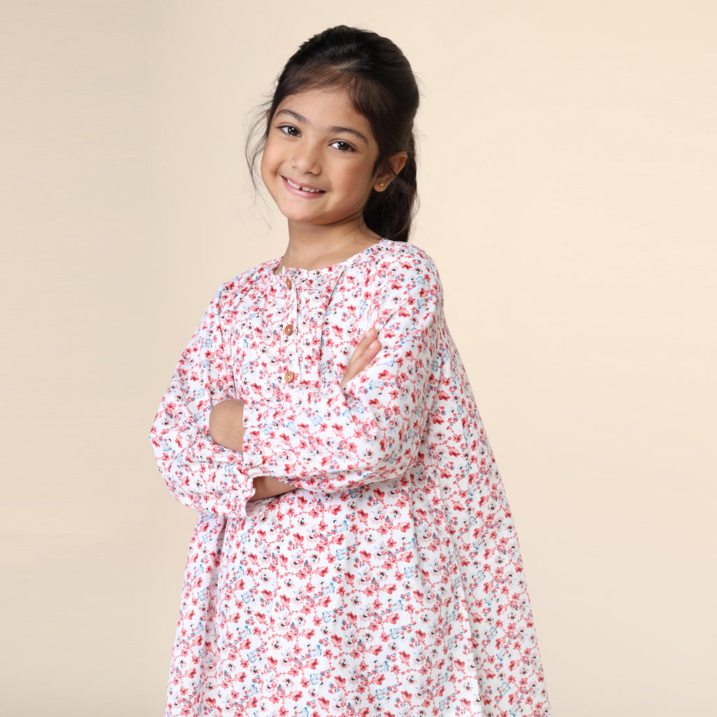 Antifit Nightdress for Girls in Floral Print