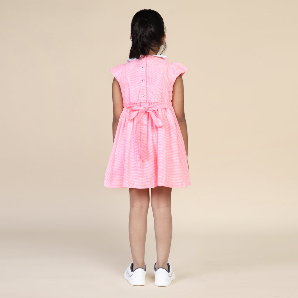 Peter Pan Collar Dress in Neon Pink Stripes