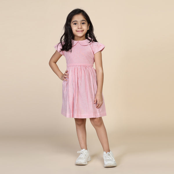 Peter Pan Collar Dress in Red & White Stripes