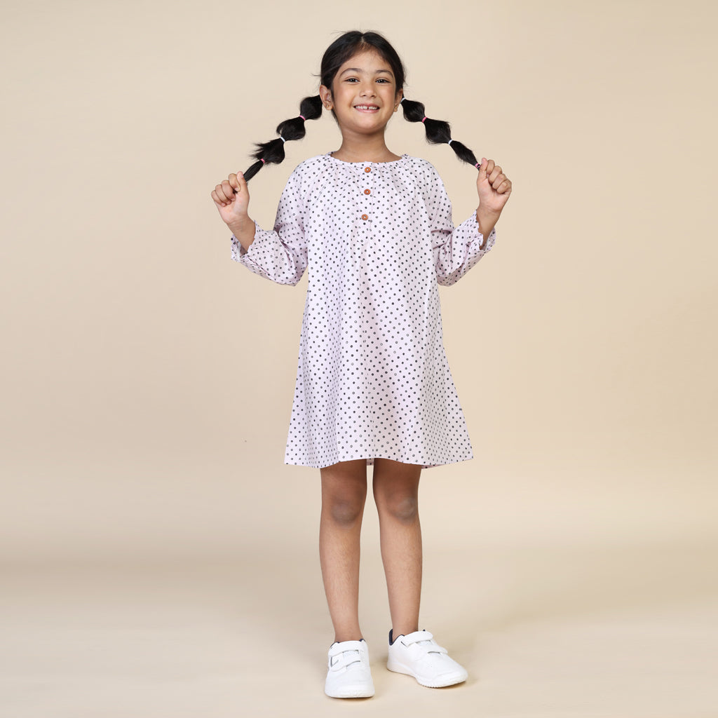 Antifit Nightdress for Girls in Pink Polka Dots