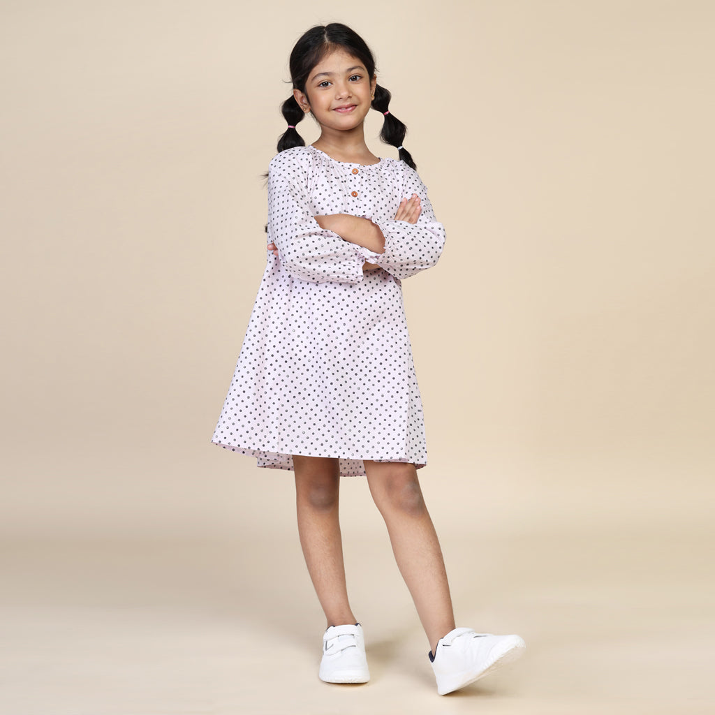 Antifit Nightdress for Girls in Pink Polka Dots