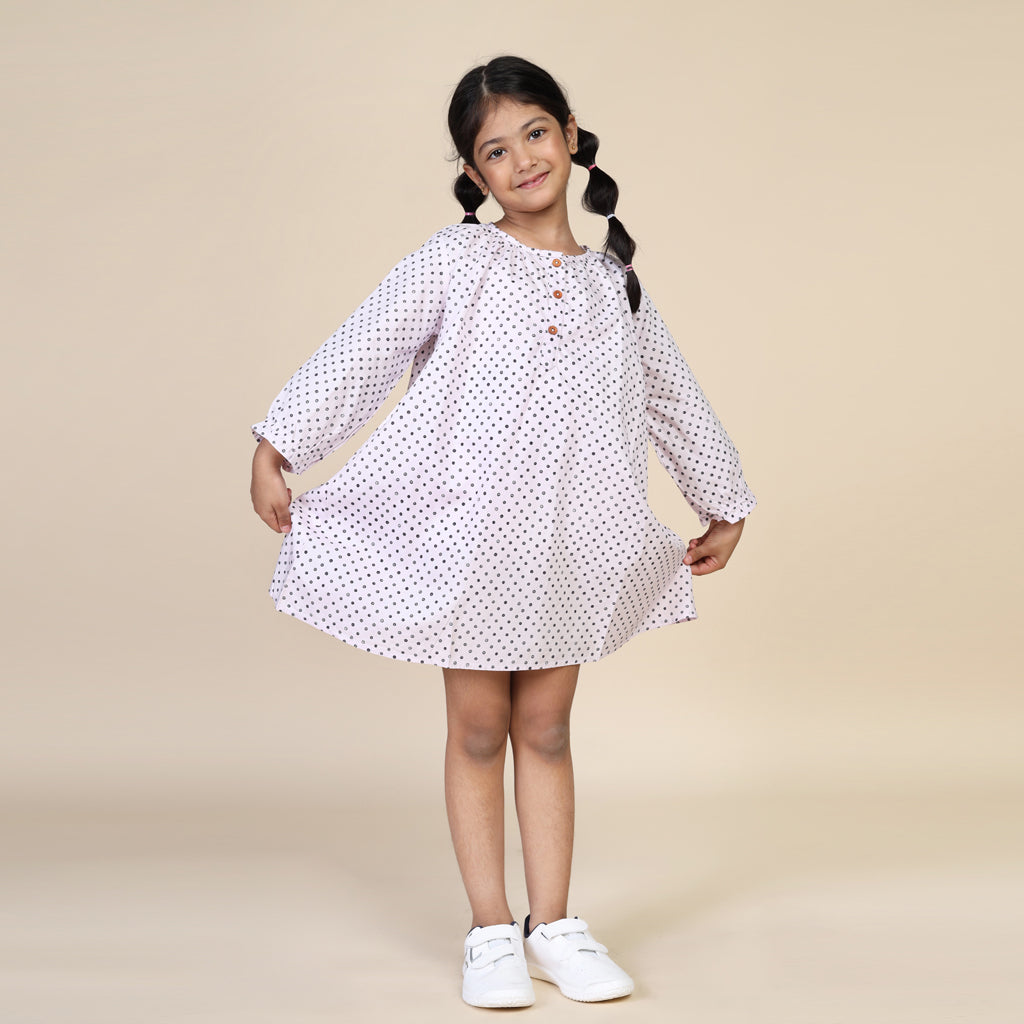 Antifit Nightdress for Girls in Pink Polka Dots