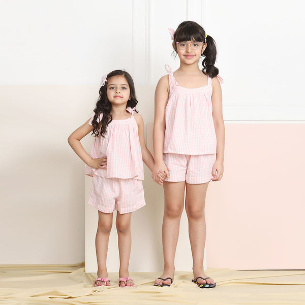 Coord Shorts Set- Pink & White Checks
