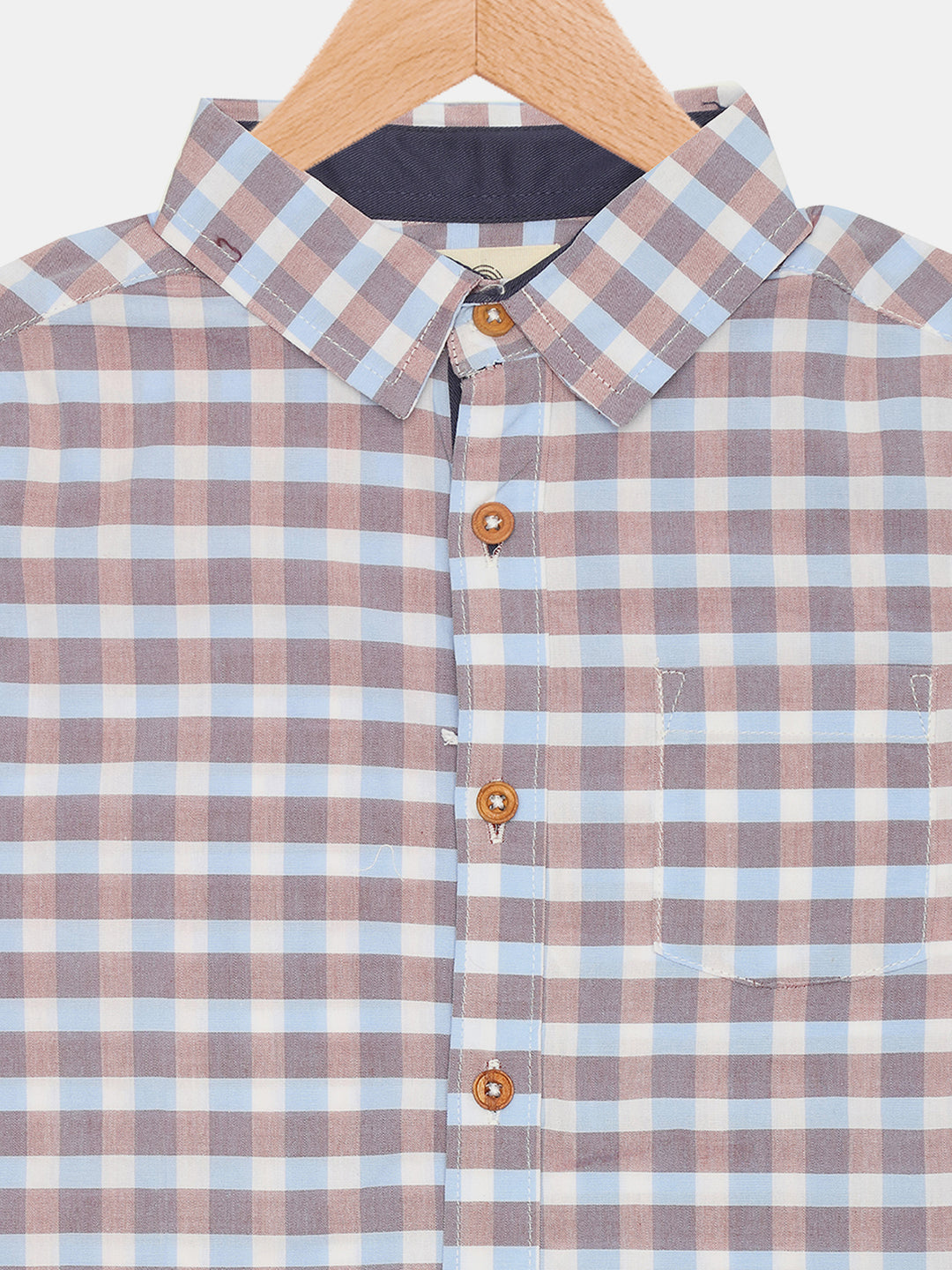 Half Sleeves Check Shirt for Infant Boys- Blue & Brown