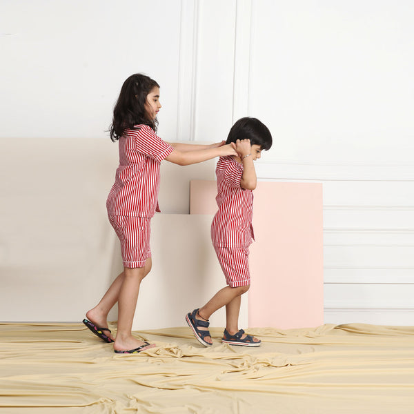 Notched Red Striped SleepSuits- Unisex