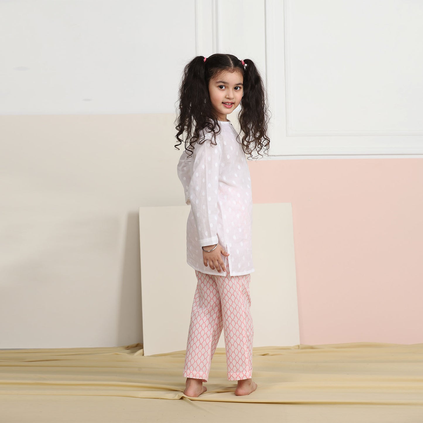 Unisex Grandpa Kurta Set - White with Pink Pyjama