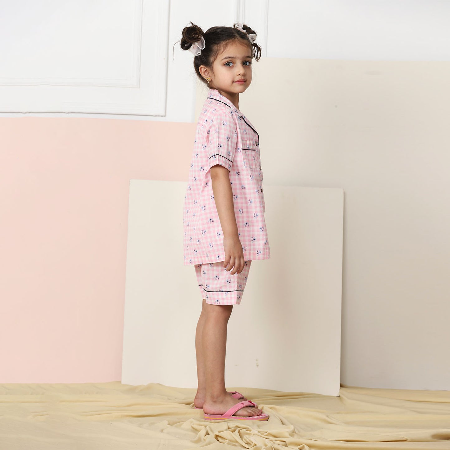 Notched Collared Sleepsuit in Pink Checks