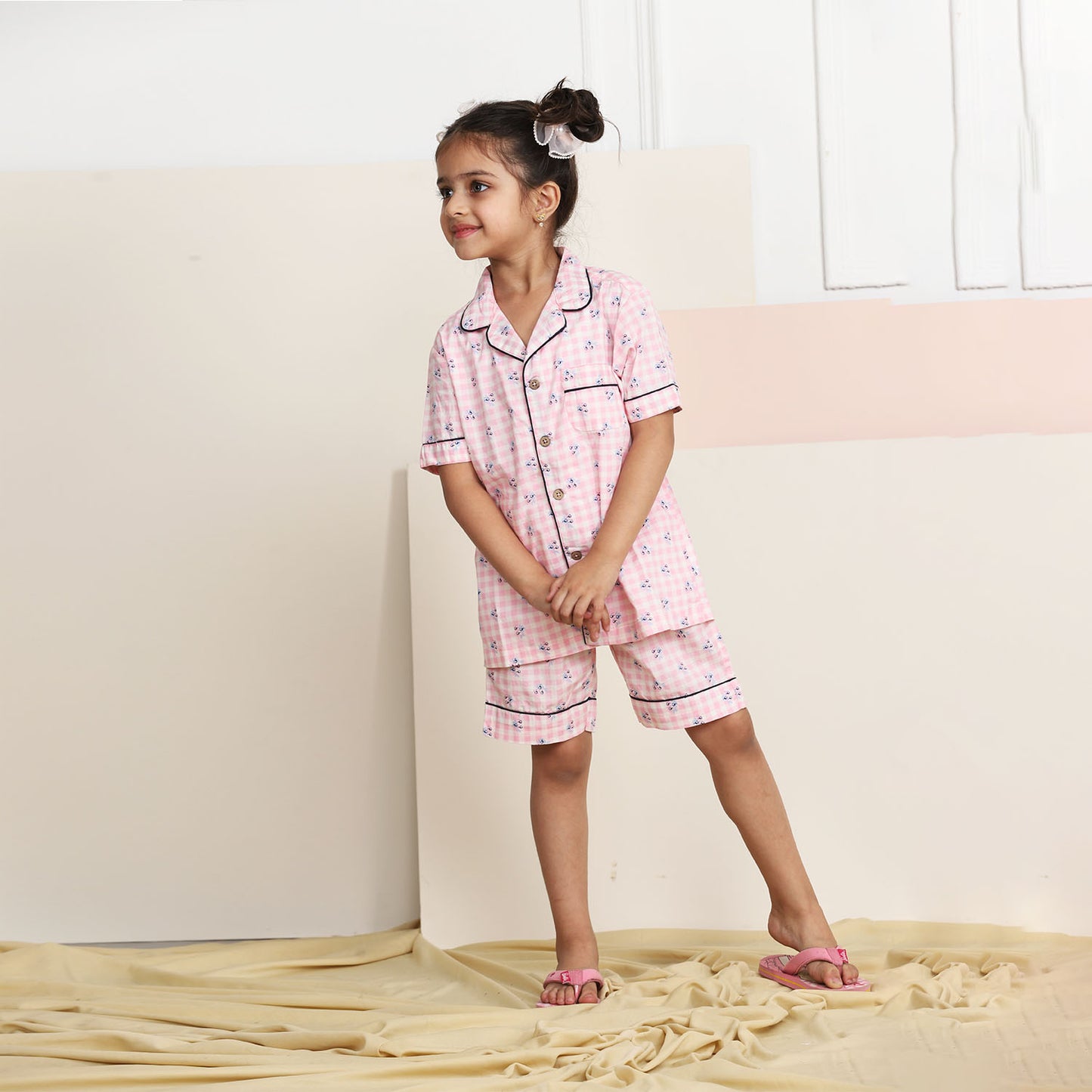 Notched Collared Sleepsuit in Pink Checks