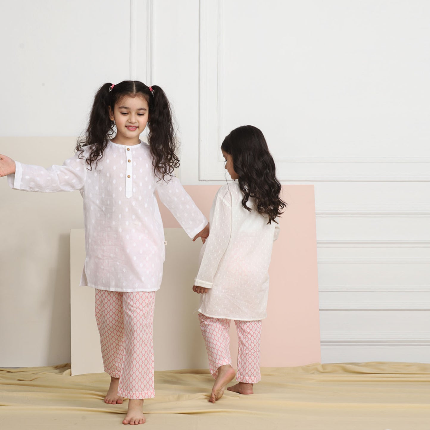 Unisex Grandpa Kurta Set - White with Pink Pyjama