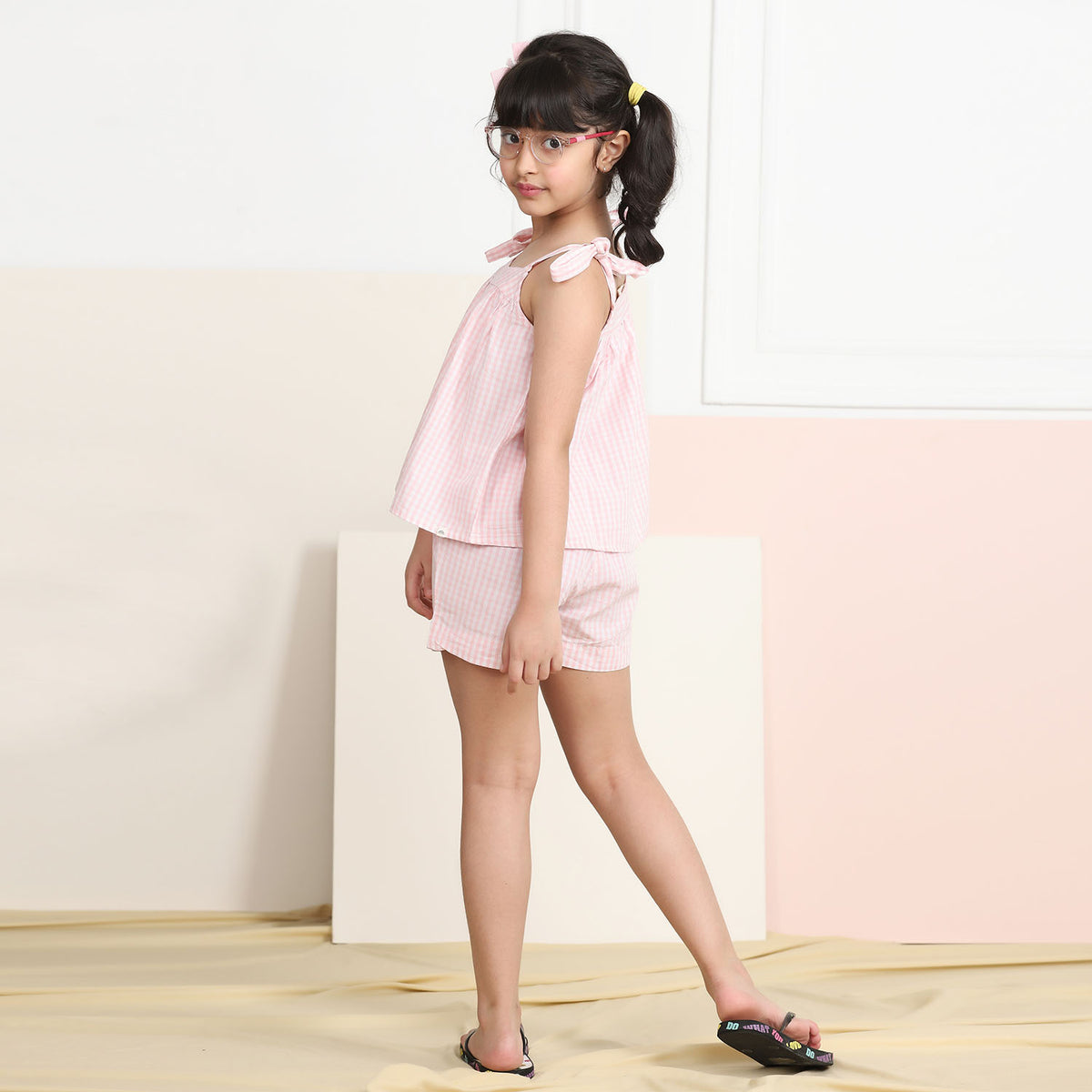 Coord Shorts Set- Pink & White Checks