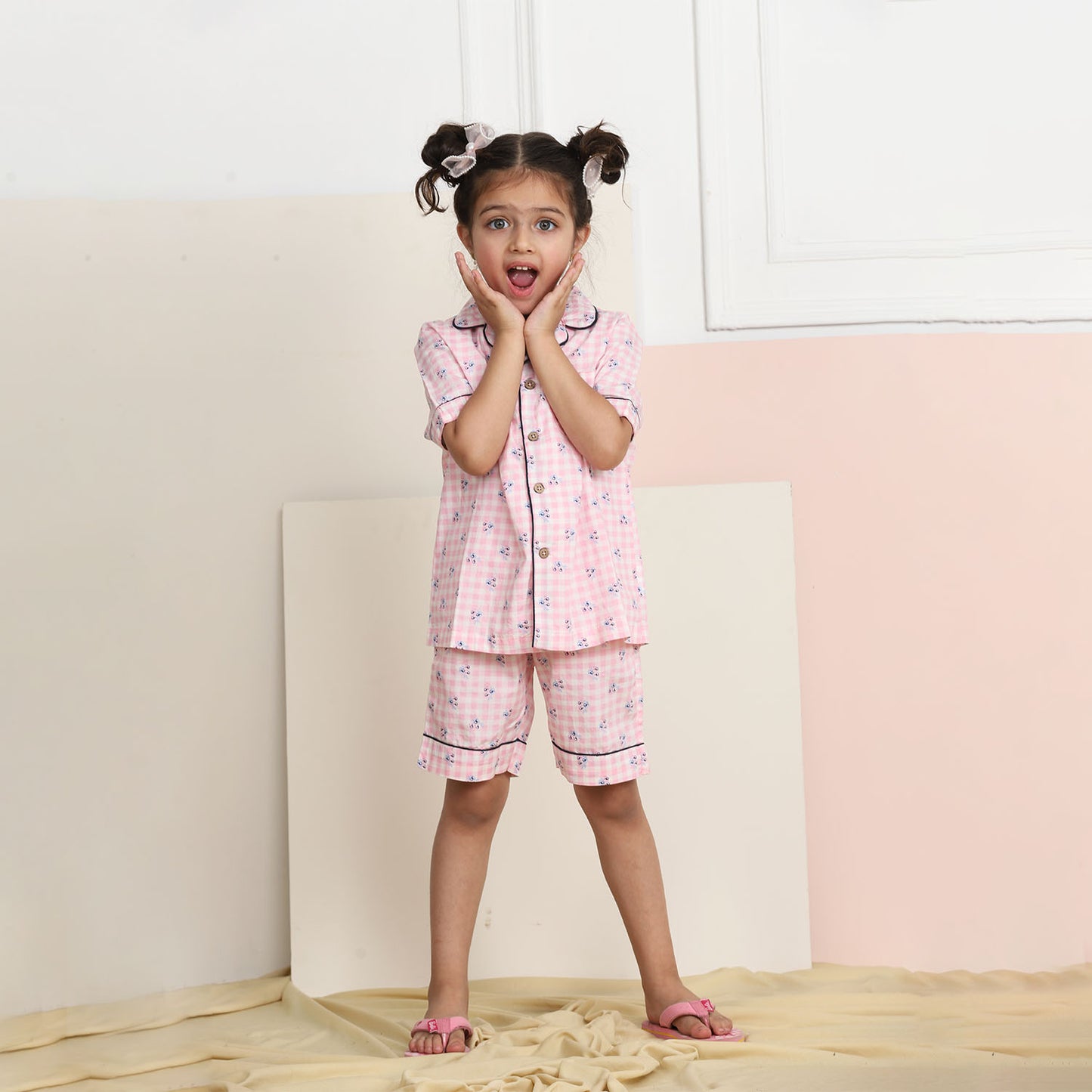 Notched Collared Sleepsuit in Pink Checks