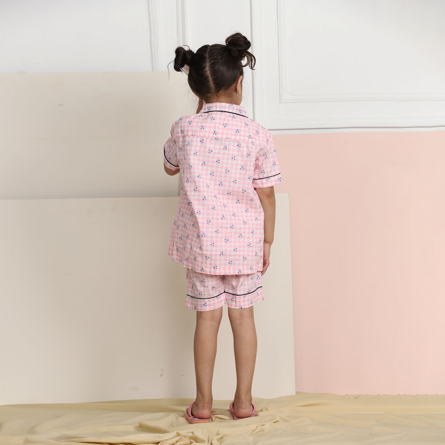 Notched Collared Sleepsuit in Pink Checks