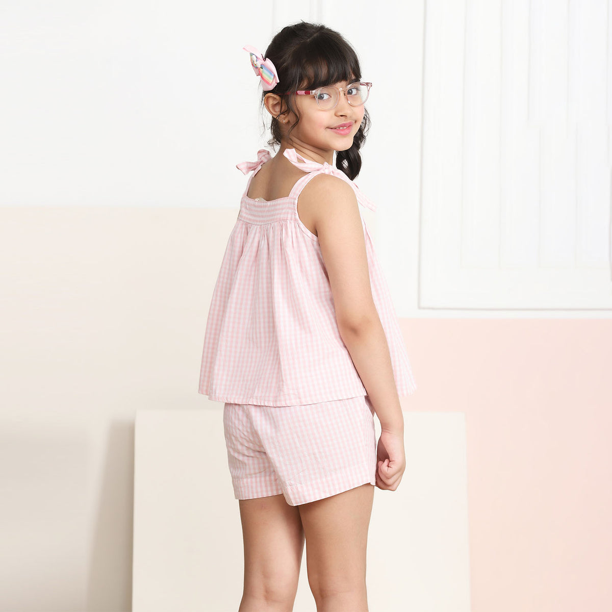 Coord Shorts Set- Pink & White Checks