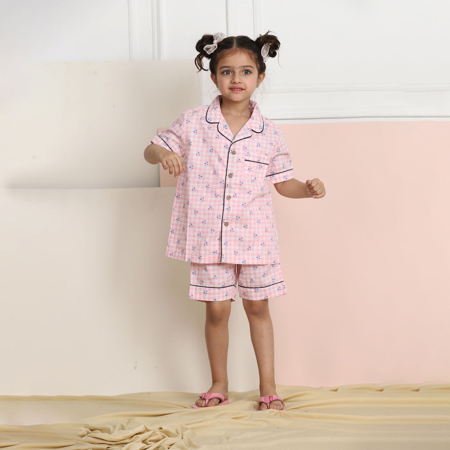 Notched Collared Sleepsuit in Pink Checks