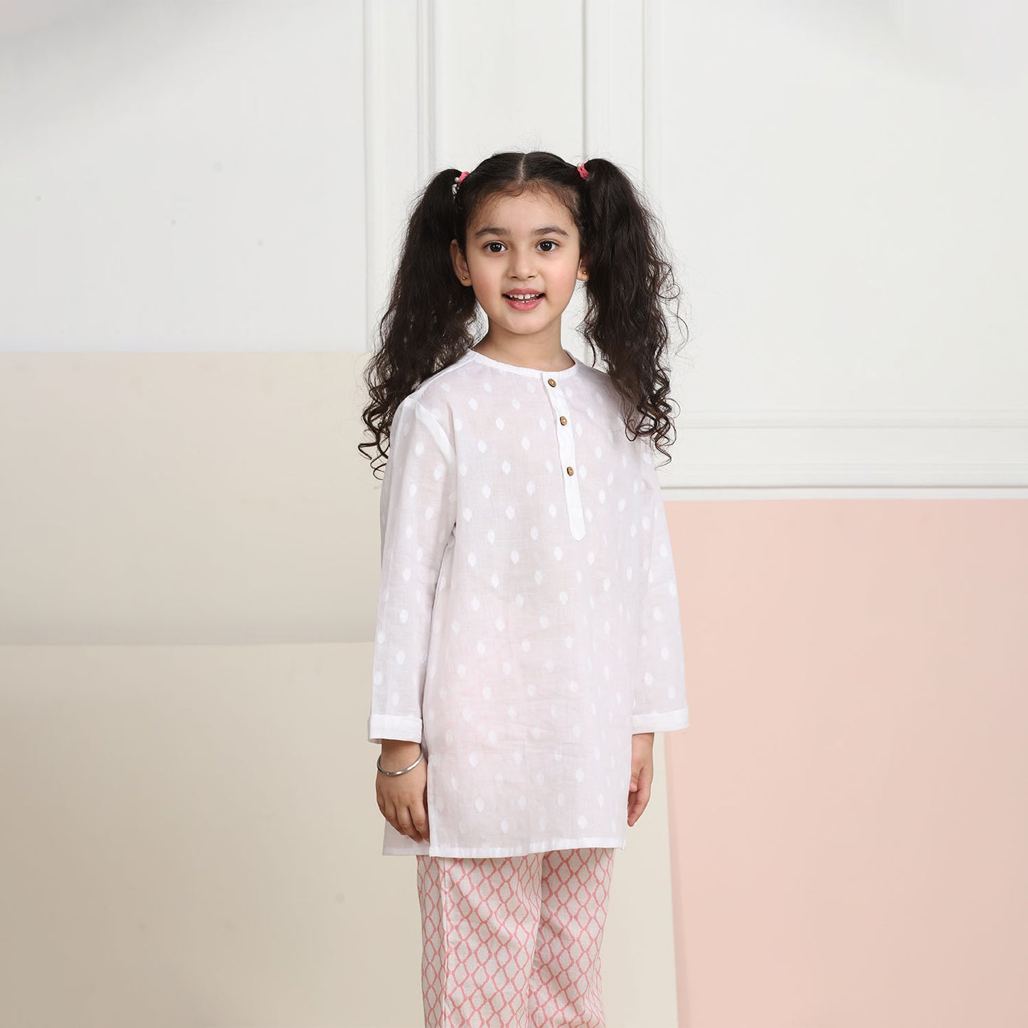 Unisex Grandpa Kurta Set - White with Pink Pyjama