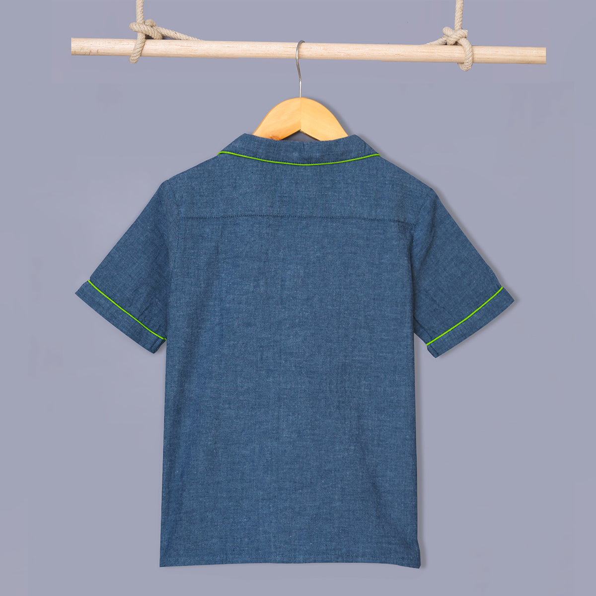 Notched Collared Sleepsuit for Boys in Chambray Blue