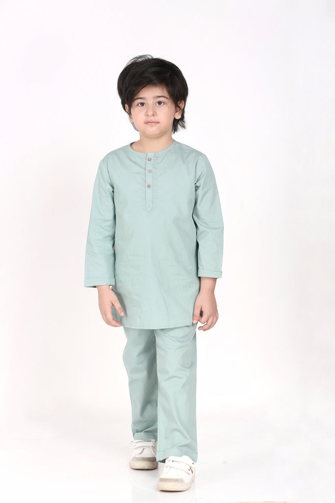 Unisex Grandpa Kurta Set with Hand-Embroidered Neckline