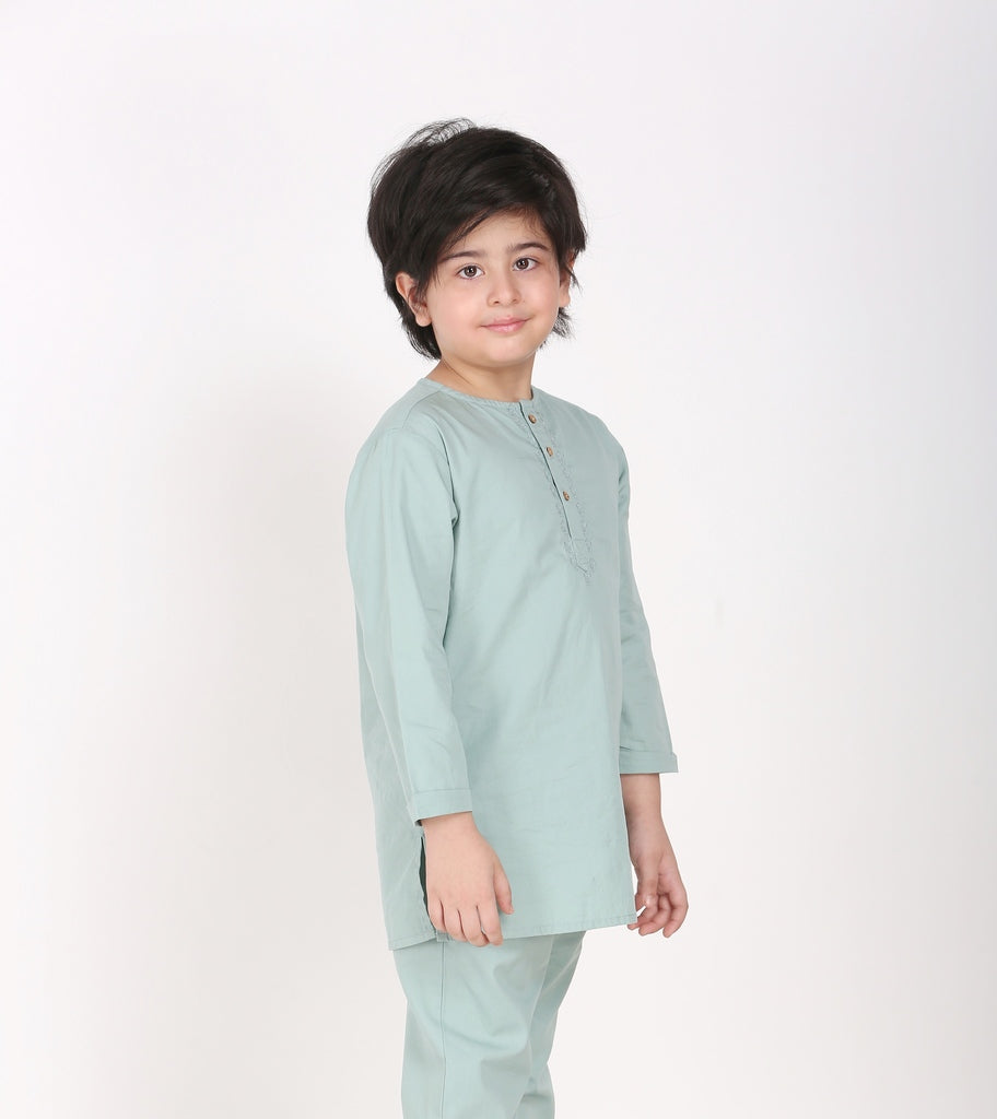 Unisex Grandpa Kurta Set with Hand-Embroidered Neckline