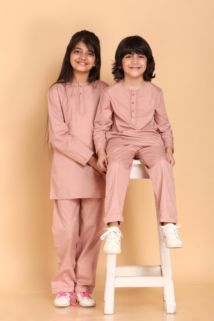 Unisex Grandpa Kurta Set with Hand-Embroidered Neckline