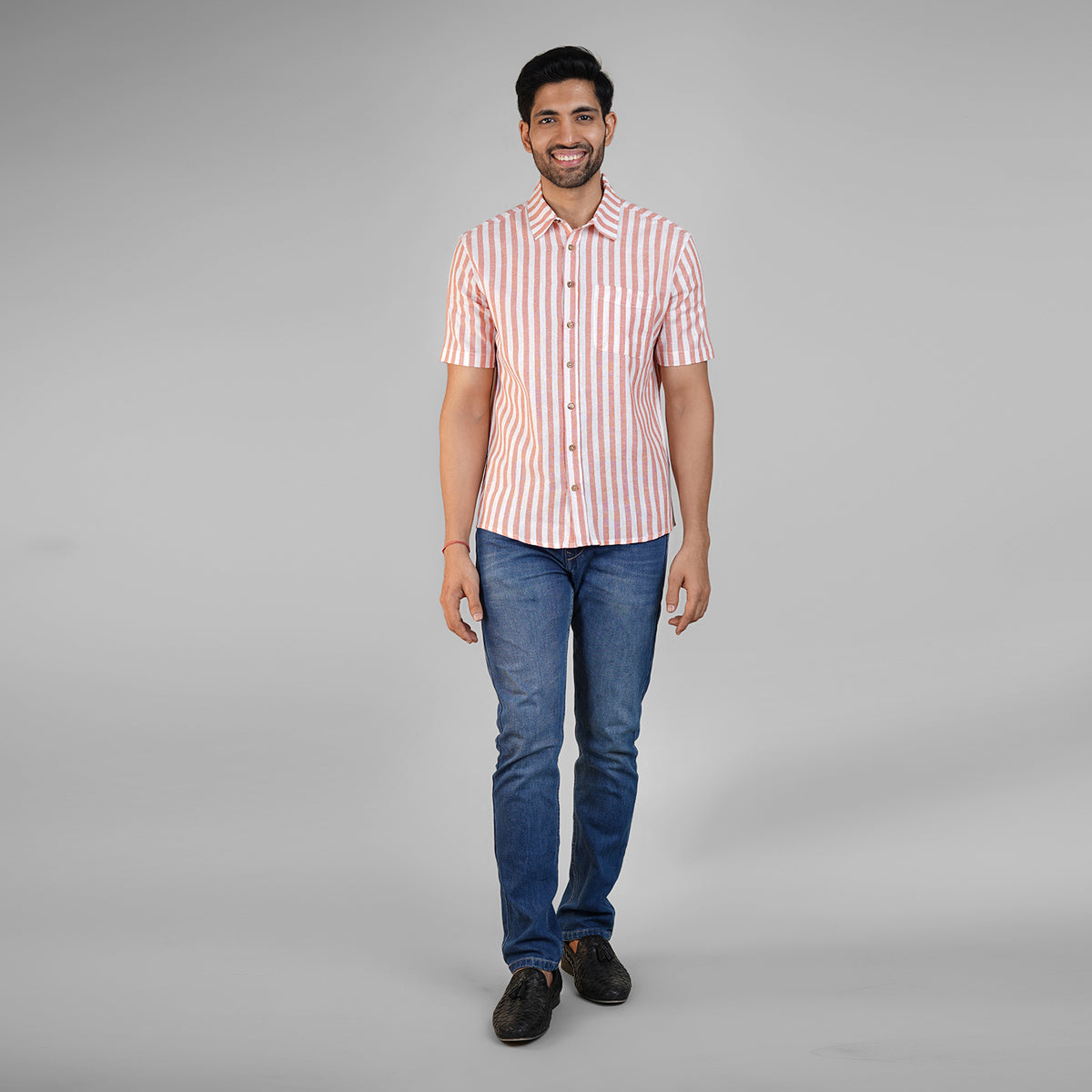 Linen Summer Shirts for Men- White & Orange
