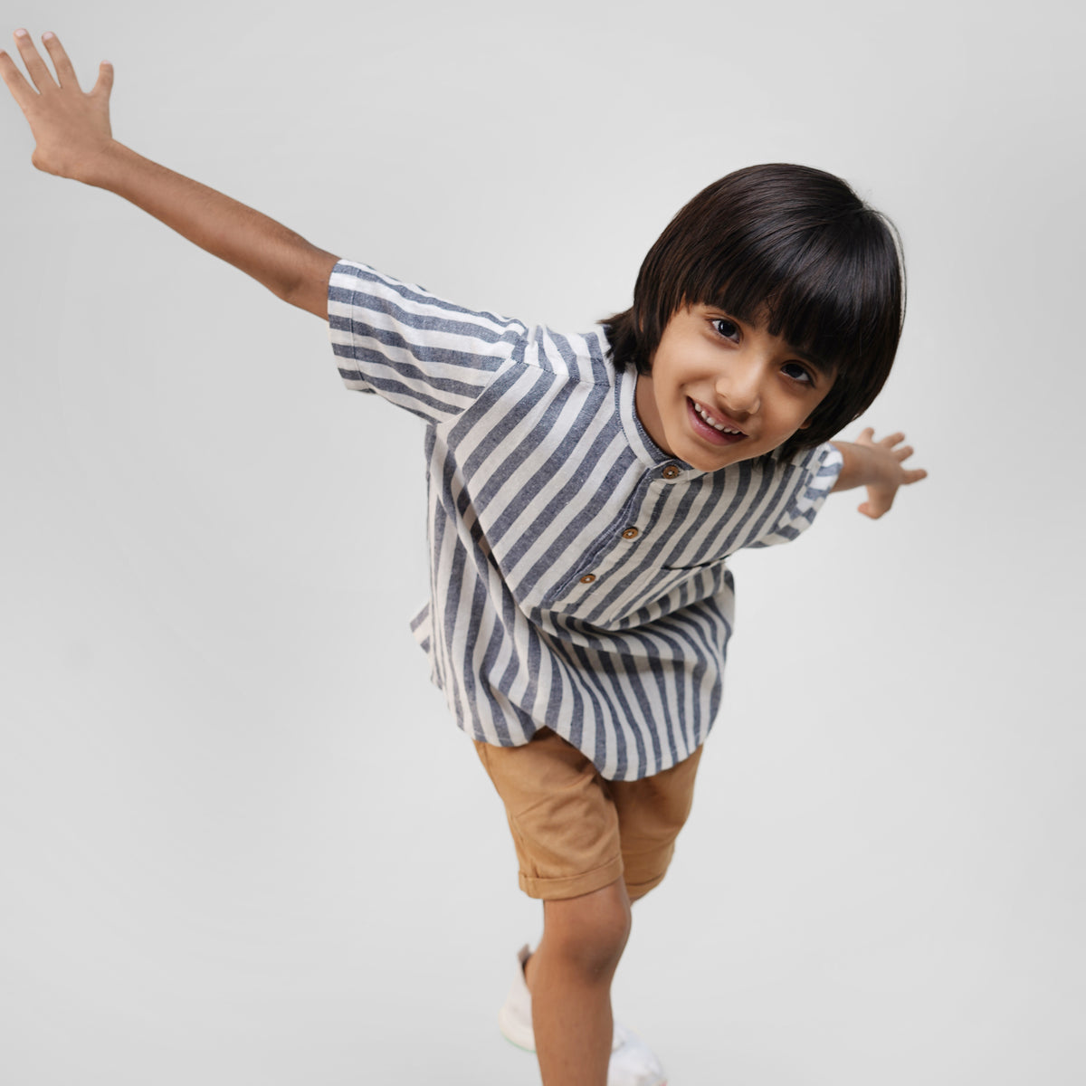 Camisas de lino estilo mandarín para niños - Gris