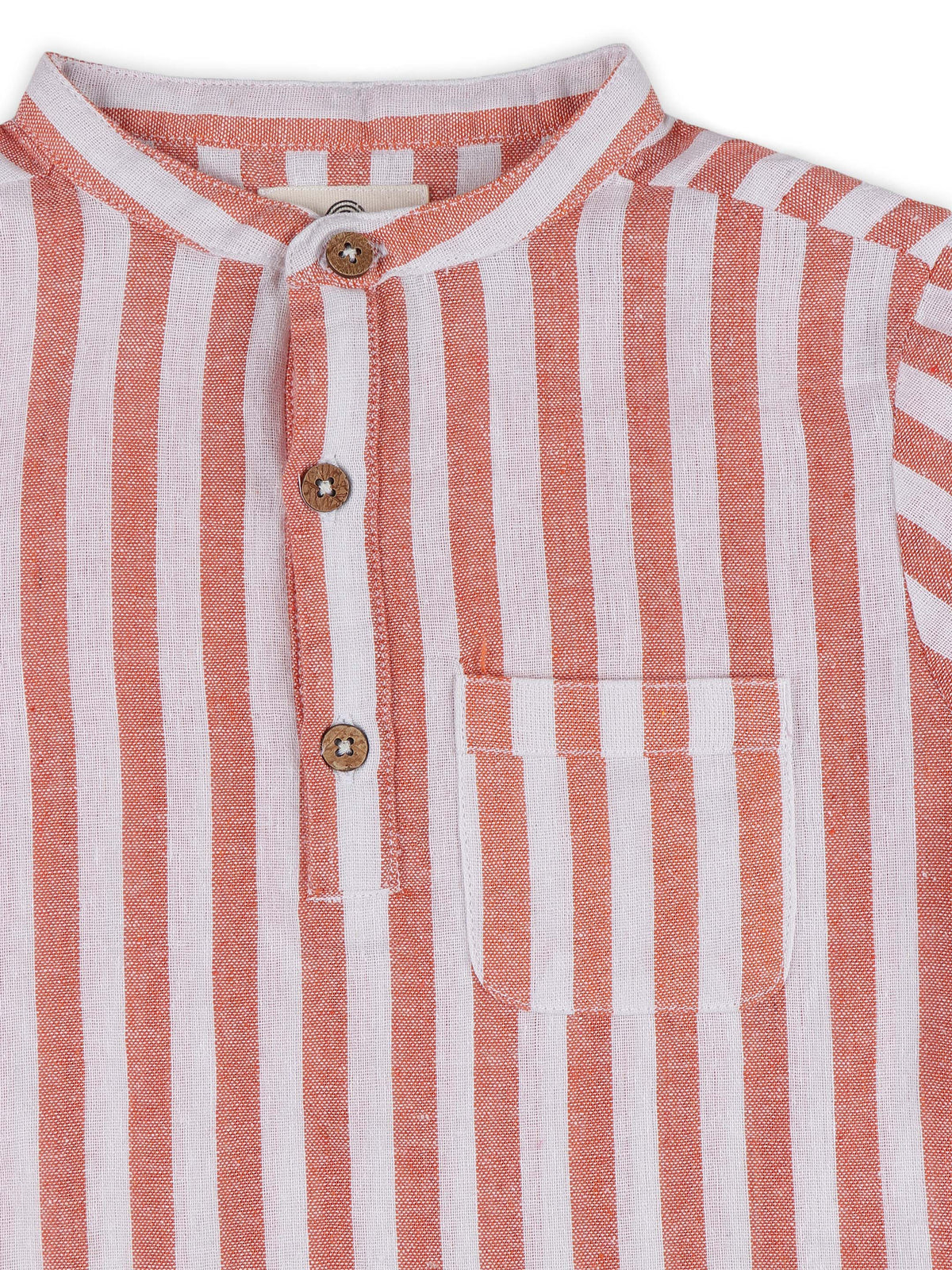 Conjuntos de ropa de lino estilo mandarín para niños - Naranja y azul marino