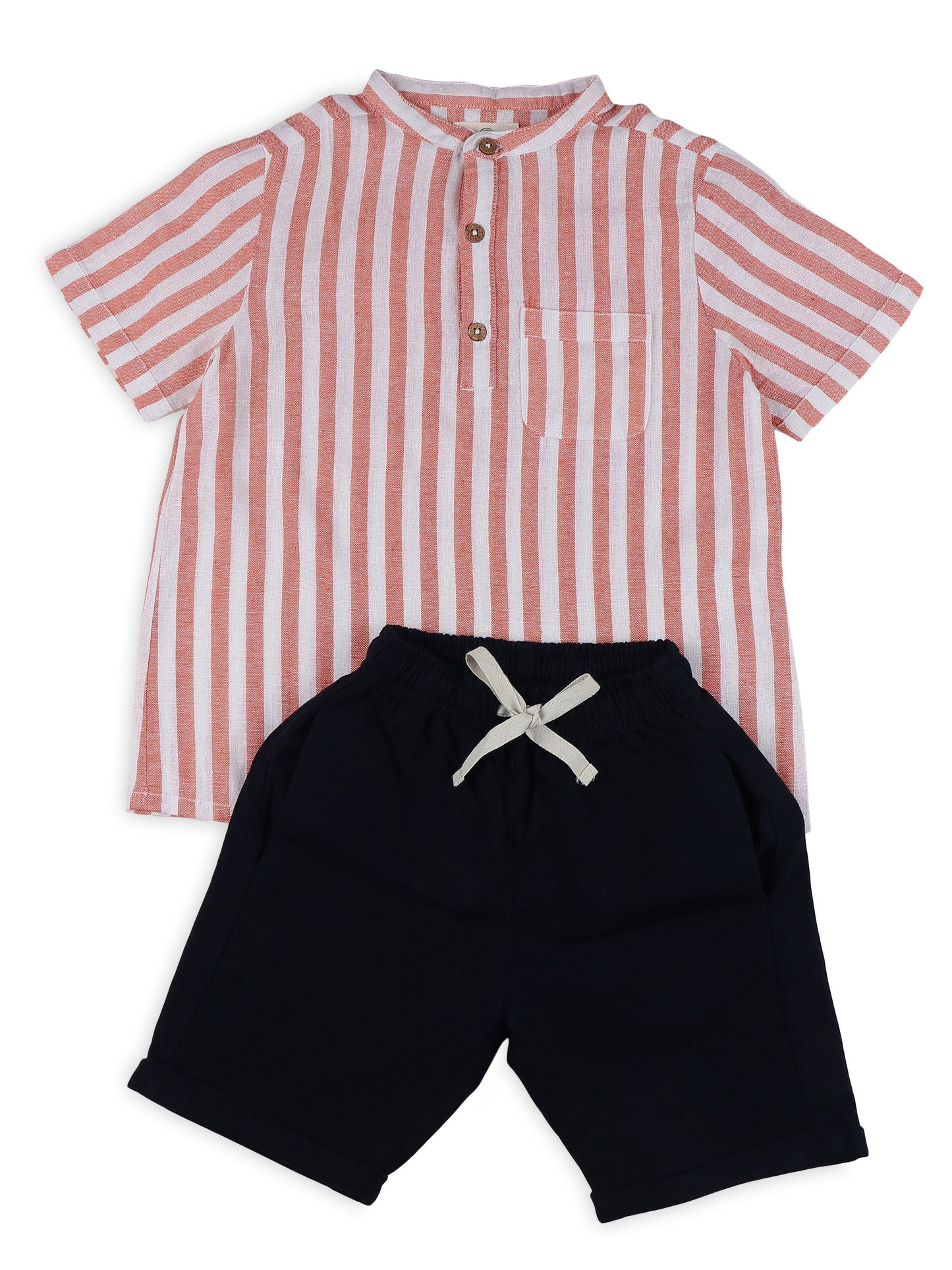 Mandarin Style Linen Clothing Sets for Boys- Orange & Navy