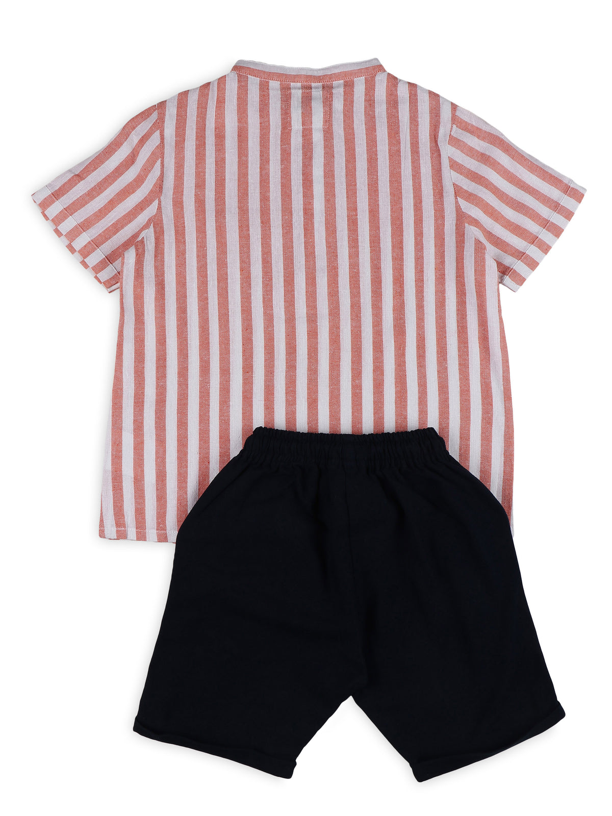 Conjuntos de ropa de lino estilo mandarín para niños - Naranja y azul marino