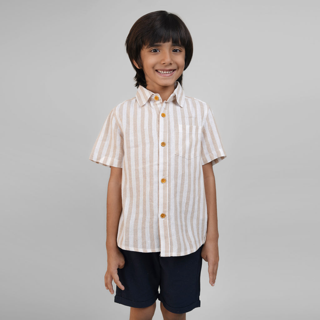 Conjuntos de Ropa de Lino con Cuello Abierto para Niños - Beige y Azul Marino
