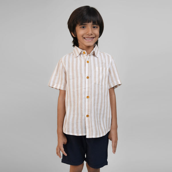 Conjuntos de Ropa de Lino con Cuello Abierto para Niños - Beige y Azul Marino