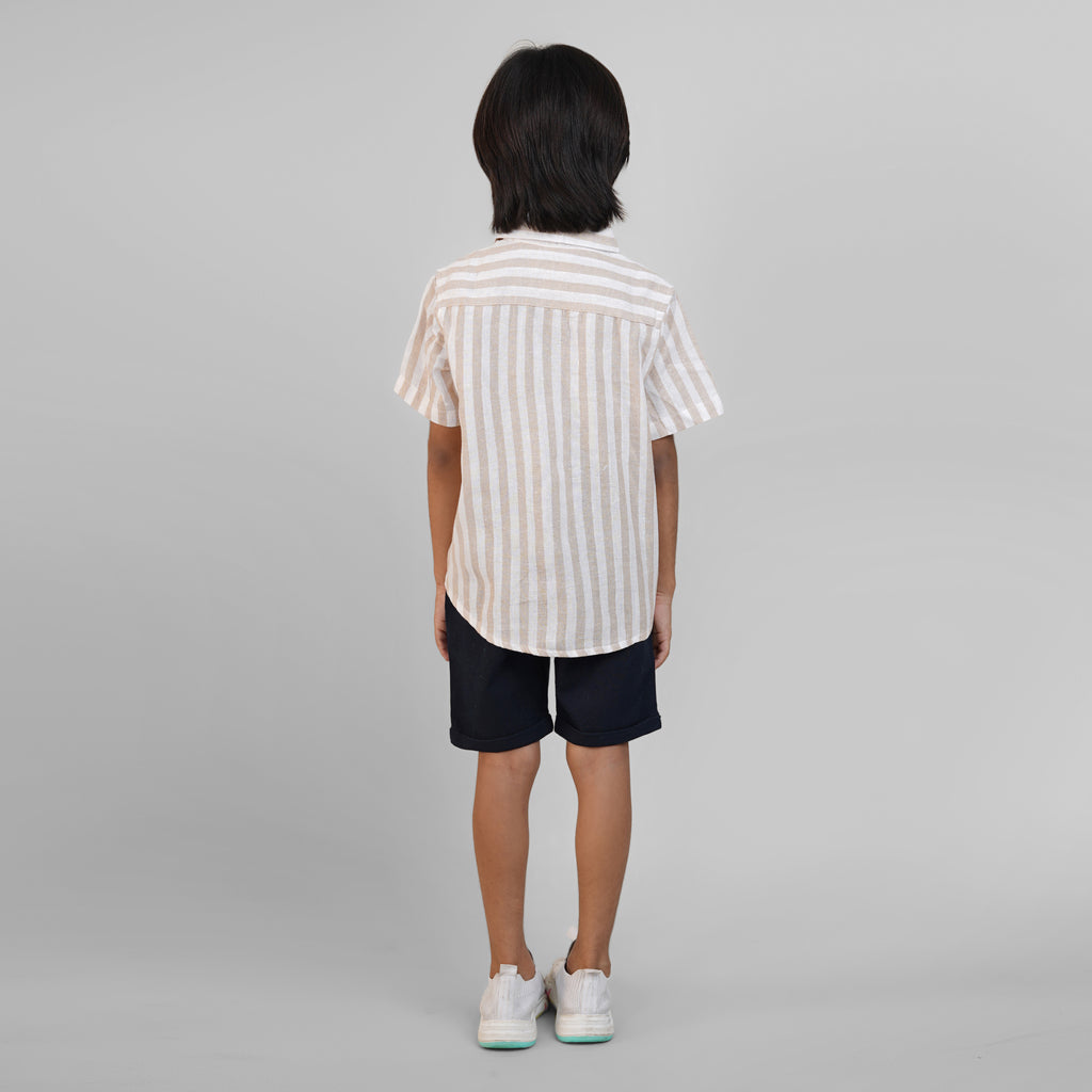 Conjuntos de Ropa de Lino con Cuello Abierto para Niños - Beige y Azul Marino