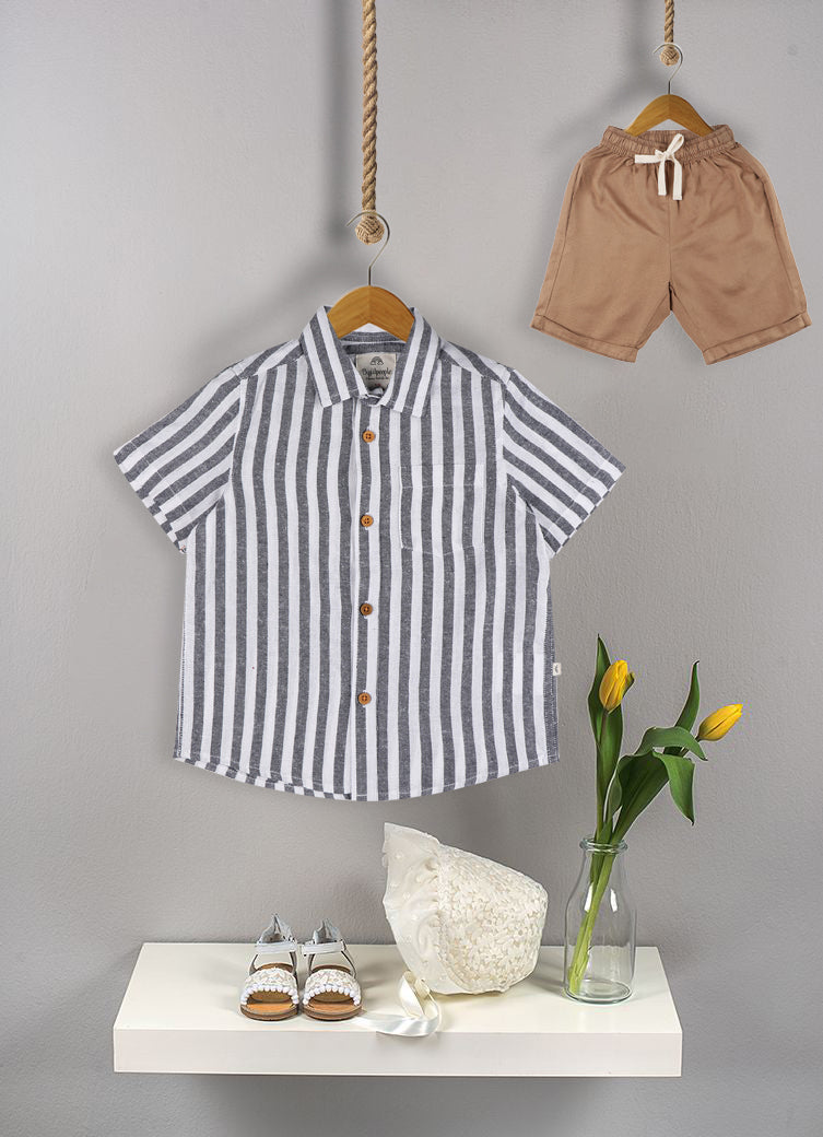 Conjuntos de lino con cuello abierto para niños - gris y marrón