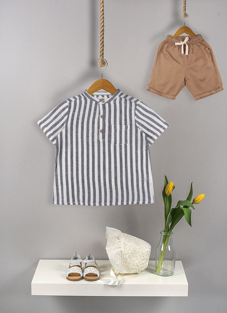 Mandarin Style Linen Clothing Sets for Boys- Grey & Brown