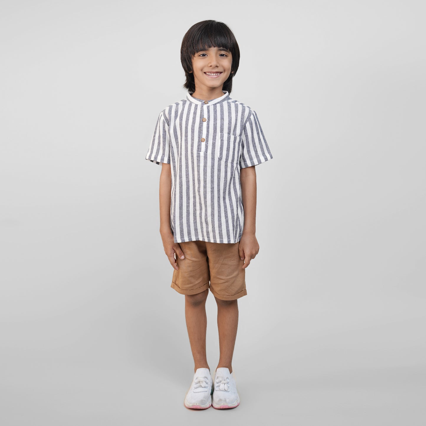 Mandarin Style Linen Shirts for Boys- Grey