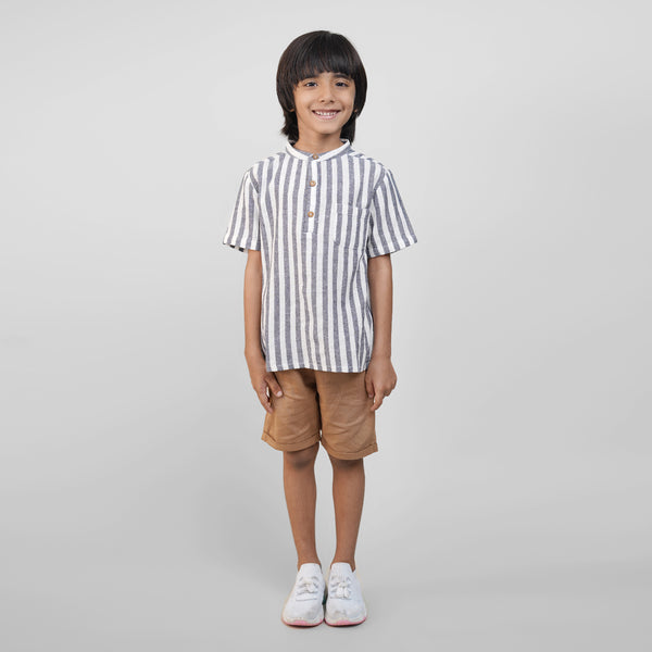 Mandarin Style Linen Clothing Sets for Boys- Grey & Brown