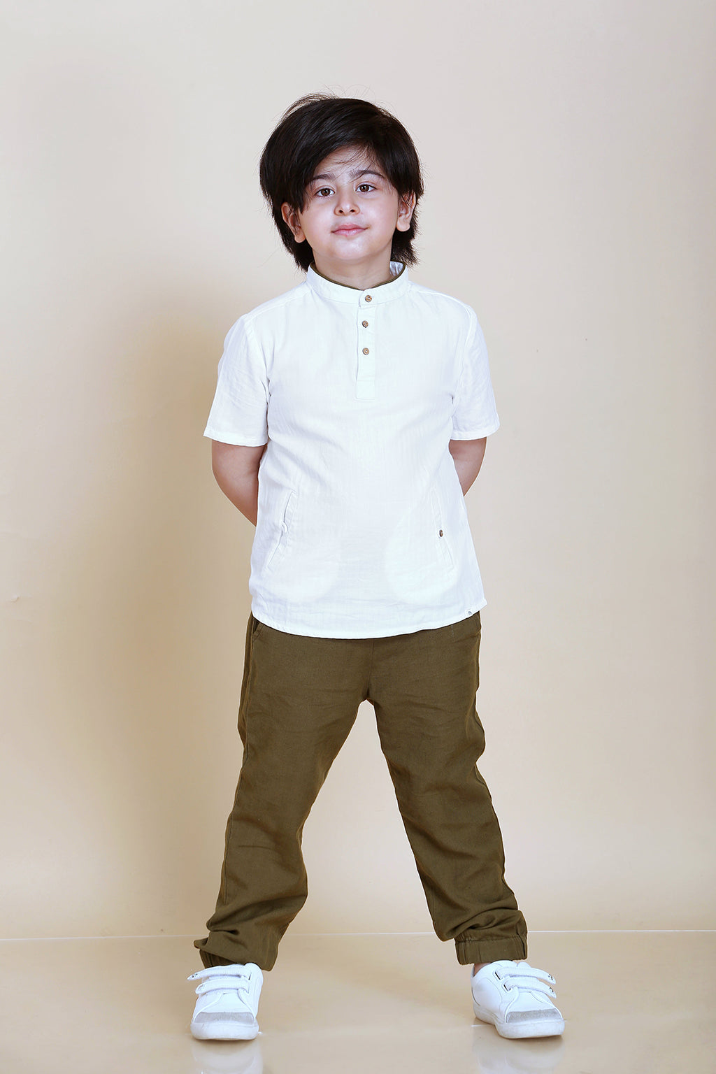 Mandarin Collar Shirt with Olive Joggers