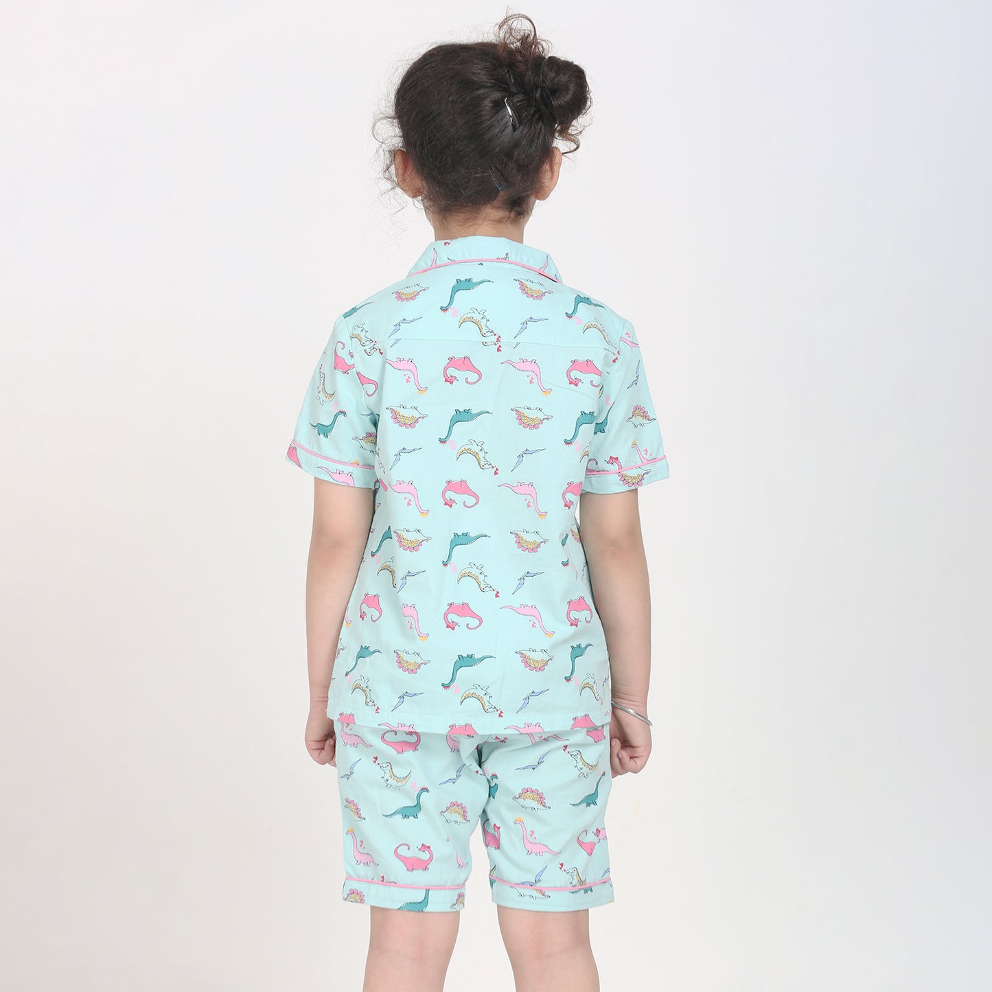 Notched Collared Sleepsuit in Dino Print for Girls