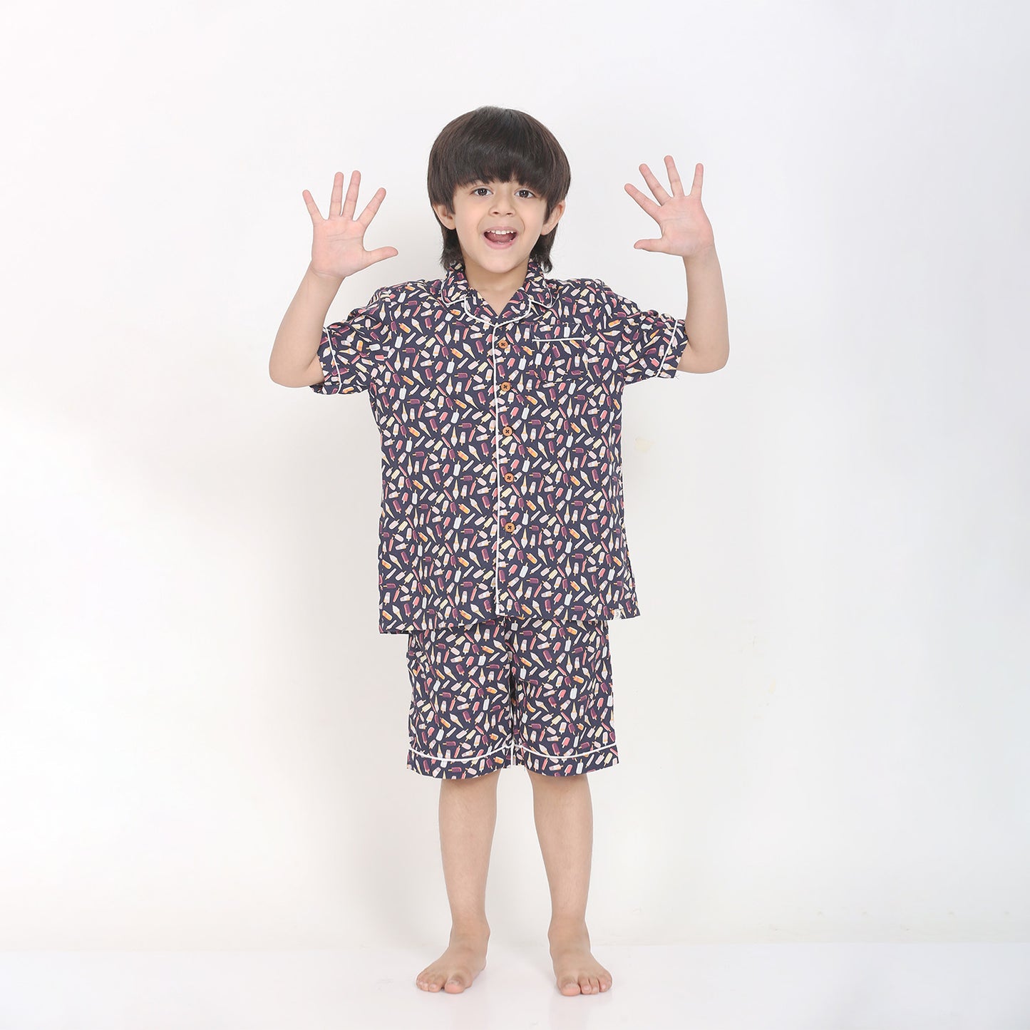 Notched Collared Sleepsuit in Icecream Print for Girls & Boys