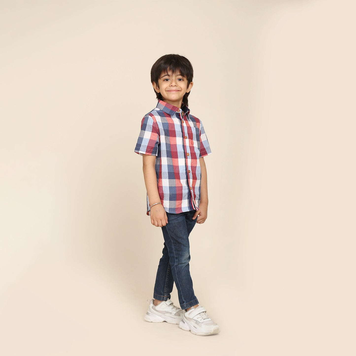 Half Sleeves Check Shirt for Boys- Multicolored